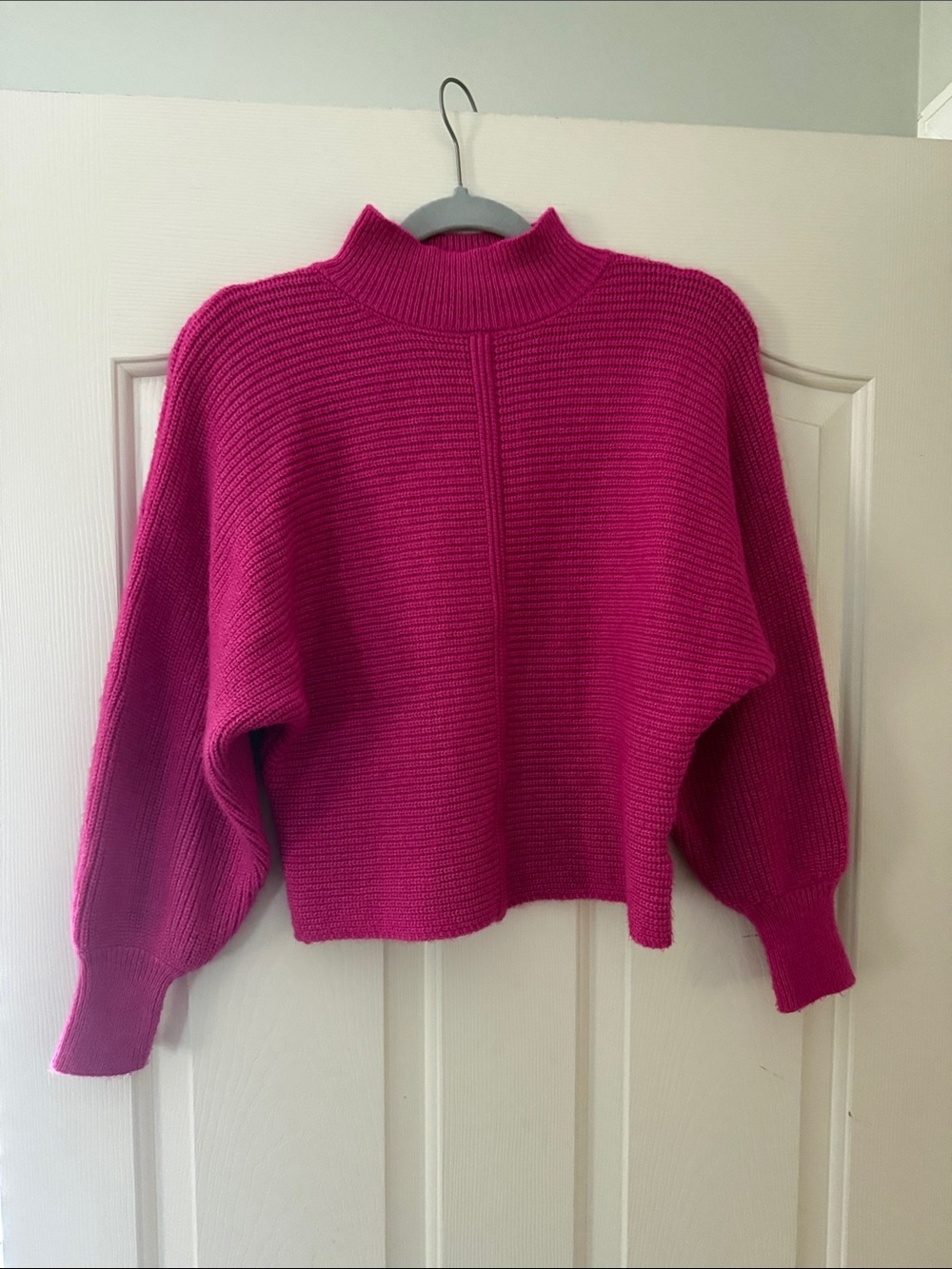 SHEIN Hot Pink Ribbed Cropped Mock Neck Sweater